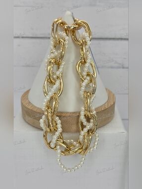 Gold Link and White Pearl Phone/Purse/Key Lanyard CH4386